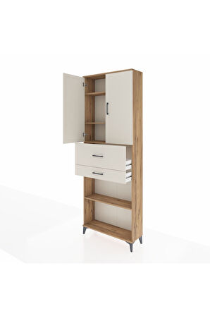 Arges Dolap 4 Raflı 2 Çekmeceli 2 Kapaklı 88x30x243 Çam-Aytaşı