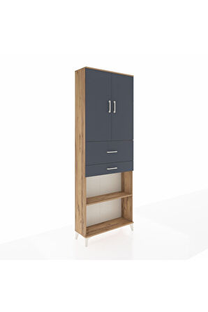 Arges Dolap 4 Raflı 2 Çekmeceli 2 Kapaklı 88x30x243 Çam-Antrasit