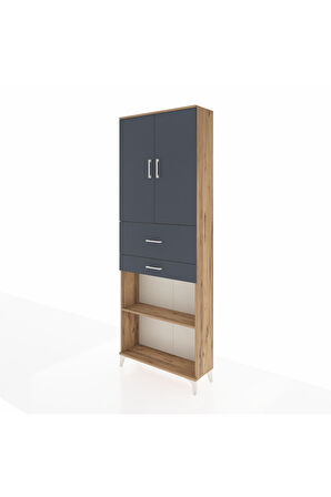 Arges Dolap 4 Raflı 2 Çekmeceli 2 Kapaklı 88x30x243 Çam-Antrasit