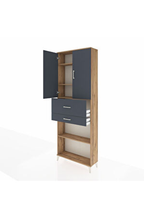 Arges Dolap 4 Raflı 2 Çekmeceli 2 Kapaklı 88x30x243 Çam-Antrasit