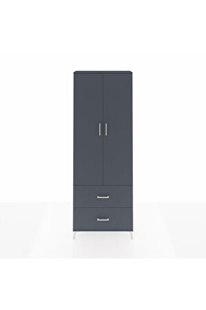 Arges Dolap 4 Raflı 2 Çekmeceli 2 Kapaklı 88x30x243 Antrasit-Antrasit