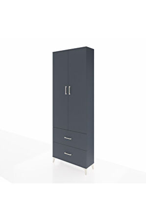 Arges Dolap 4 Raflı 2 Çekmeceli 2 Kapaklı 88x30x243 Antrasit-Antrasit