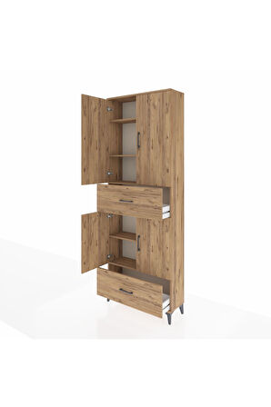 Arges Dolap 5 Raflı 2 Çekmeceli 4 Kapaklı 88x30x243 Çam-Çam