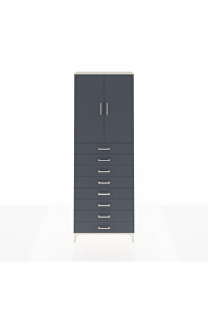 Arges Dolap 3 Raflı 8 Çekmeceli 2 Kapaklı 88x30x243 Aytaşı-Antrasit