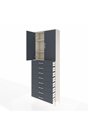 Arges Dolap 3 Raflı 8 Çekmeceli 2 Kapaklı 88x30x243 Aytaşı-Antrasit