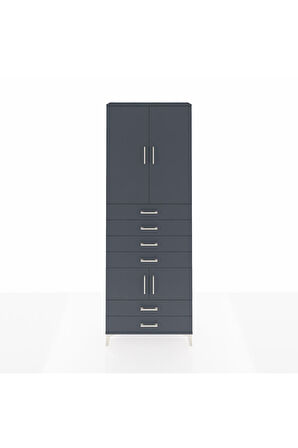 Arges Dolap 4 Raflı 6 Çekmeceli 4 Kapaklı 88x30x243 Antrasit-Antrasit