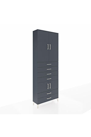 Arges Dolap 4 Raflı 6 Çekmeceli 4 Kapaklı 88x30x243 Antrasit-Antrasit