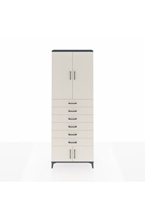 Arges Dolap 3 Raflı 6 Çekmeceli 4 Kapaklı 88x30x243 Antrasit-Aytaşı