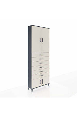 Arges Dolap 3 Raflı 6 Çekmeceli 4 Kapaklı 88x30x243 Antrasit-Aytaşı