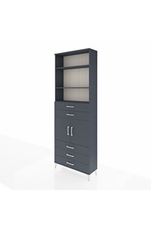 Arges Dolap 4 Raflı 5 Çekmeceli 2 Kapaklı 88x30x243 Antrasit-Antrasit