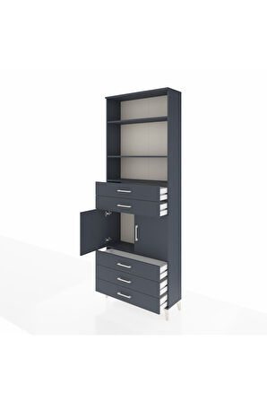 Arges Dolap 4 Raflı 5 Çekmeceli 2 Kapaklı 88x30x243 Antrasit-Antrasit