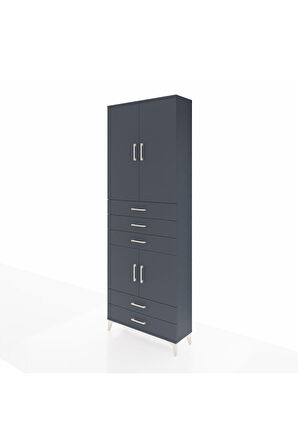 Arges Dolap 4 Raflı 5 Çekmeceli 4 Kapaklı 88x30x243 Antrasit-Antrasit