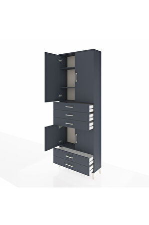 Arges Dolap 4 Raflı 5 Çekmeceli 4 Kapaklı 88x30x243 Antrasit-Antrasit
