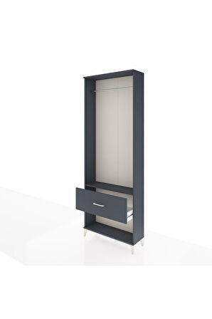 Arges Dolap Tek Raflı Tek Çekmeceli Tek Askılı 88x30x243 Antrasit-Antrasit