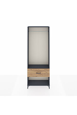 Arges Dolap Tek Raflı Tek Çekmeceli Tek Askılı 88x30x243 Antrasit-Çam