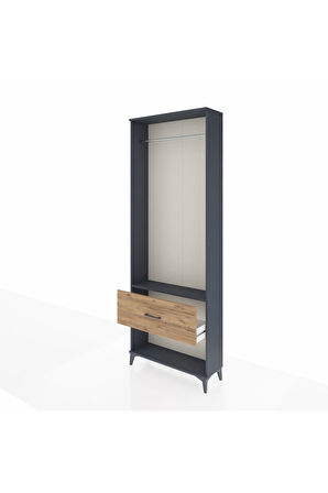 Arges Dolap Tek Raflı Tek Çekmeceli Tek Askılı 88x30x243 Antrasit-Çam