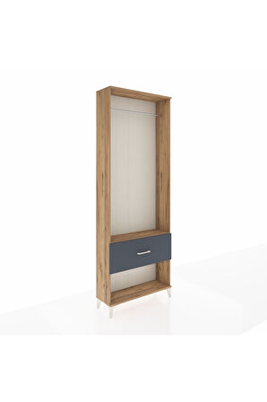 Arges Dolap Tek Raflı Tek Çekmeceli Tek Askılı 88x30x243 Çam-Antrasit