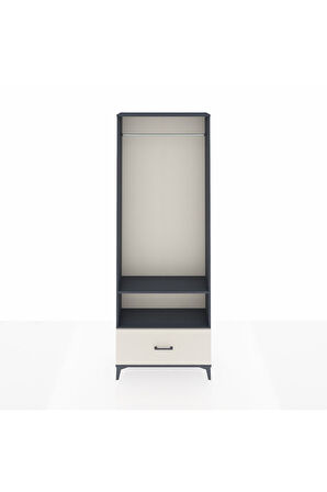 Arges Dolap 2 Raflı Tek Çekmeceli Tek Askılı 88x30x243 Antrasit-Aytaşı