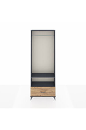 Arges Dolap 2 Raflı Tek Çekmeceli Tek Askılı 88x30x243 Antrasit-Çam