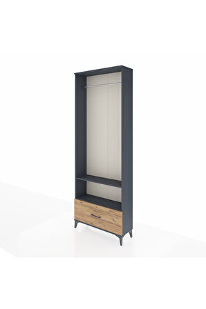 Arges Dolap 2 Raflı Tek Çekmeceli Tek Askılı 88x30x243 Antrasit-Çam