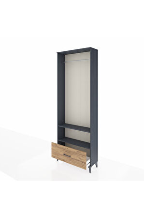 Arges Dolap 2 Raflı Tek Çekmeceli Tek Askılı 88x30x243 Antrasit-Çam