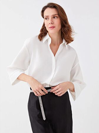 Kadın Gizli Düğme Kapamalı Düz Gömlek