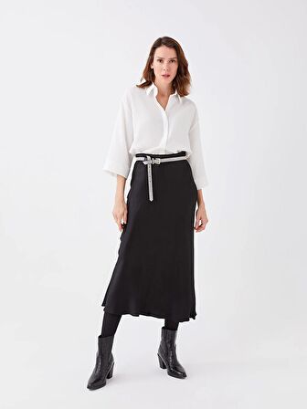 Kadın Gizli Düğme Kapamalı Düz Gömlek