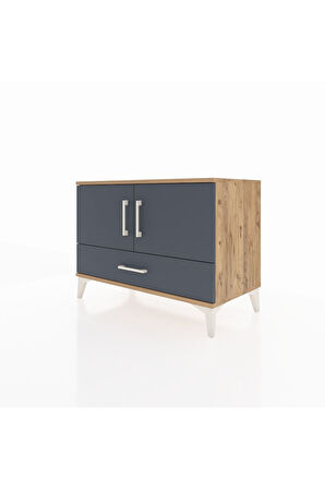 Hyperion Şifonyer 2 Raflı Tek Çekmeceli 2 Kapaklı 88x44x64 Çam-Antrasit