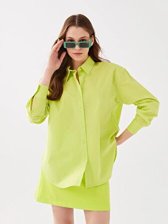 Düz Uzun Kollu Kadın Oversize Gömlek