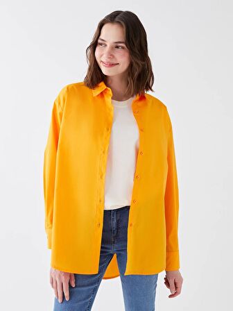 Düz Uzun Kollu Kadın Oversize Gömlek
