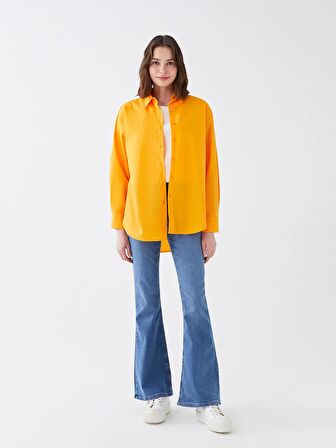 Düz Uzun Kollu Kadın Oversize Gömlek