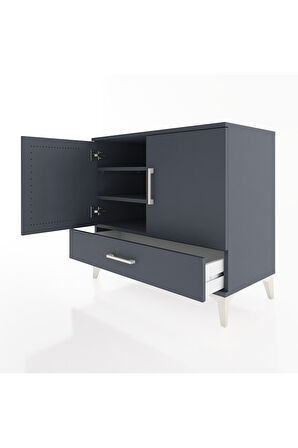 Hyperion Şifonyer 3 Raflı Tek Çekmeceli 2 Kapaklı 88x44x80 Antrasit-Antrasit