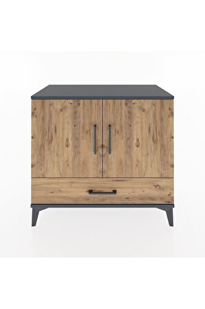 Hyperion Şifonyer 3 Raflı Tek Çekmeceli 2 Kapaklı 88x44x80 Antrasit-Çam