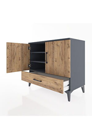 Hyperion Şifonyer 3 Raflı Tek Çekmeceli 2 Kapaklı 88x44x80 Antrasit-Çam