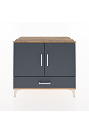 Hyperion Şifonyer 3 Raflı Tek Çekmeceli 2 Kapaklı 88x44x80 Çam-Antrasit