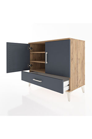 Hyperion Şifonyer 3 Raflı Tek Çekmeceli 2 Kapaklı 88x44x80 Çam-Antrasit