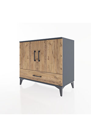 Hyperion Şifonyer 2 Raflı Tek Çekmeceli 2 Kapaklı 88x44x80 Antrasit-Çam