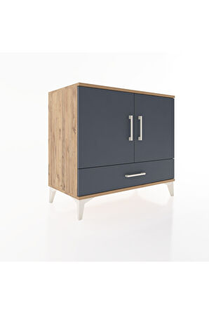 Hyperion Şifonyer 2 Raflı Tek Çekmeceli 2 Kapaklı 88x44x80 Çam-Antrasit