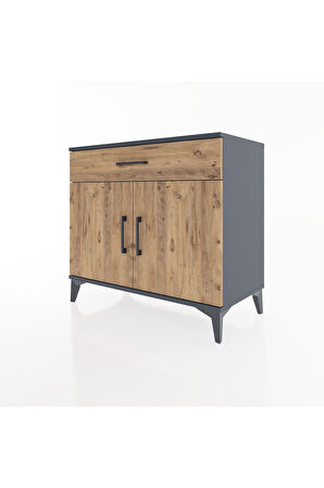 Hyperion Şifonyer 2 Raflı Tek Çekmeceli 2 Kapaklı 88x44x80 Antrasit-Çam