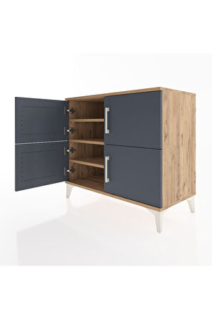 Hyperion Şifonyer 4 Raflı 4 Kapaklı 88x44x80 Çam-Antrasit