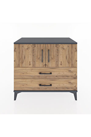 Hyperion Şifonyer 2 Raflı 2 Çekmeceli 2 Kapaklı 88x44x80 Antrasit-Çam