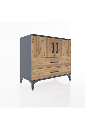 Hyperion Şifonyer 2 Raflı 2 Çekmeceli 2 Kapaklı 88x44x80 Antrasit-Çam