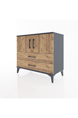 Hyperion Şifonyer 2 Raflı 2 Çekmeceli 2 Kapaklı 88x44x80 Antrasit-Çam