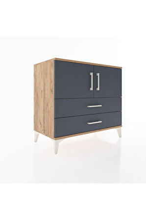 Hyperion Şifonyer 2 Raflı 2 Çekmeceli 2 Kapaklı 88x44x80 Çam-Antrasit