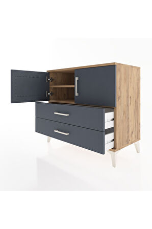 Hyperion Şifonyer 2 Raflı 2 Çekmeceli 2 Kapaklı 88x44x80 Çam-Antrasit