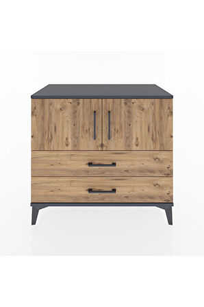 Hyperion Şifonyer Tek Raflı 2 Çekmeceli 2 Kapaklı 88x44x80 Antrasit-Çam