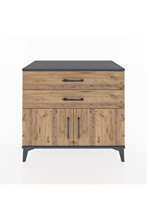 Hyperion Şifonyer Tek Raflı 2 Çekmeceli 2 Kapaklı 88x44x80 Antrasit-Çam