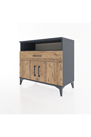 Hyperion Şifonyer 2 Raflı Tek Çekmeceli 2 Kapaklı 88x44x80 Antrasit-Çam