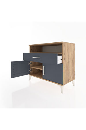 Hyperion Şifonyer 2 Raflı Tek Çekmeceli 2 Kapaklı 88x44x80 Çam-Antrasit