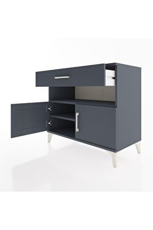 Hyperion Şifonyer 2 Raflı Tek Çekmeceli 2 Kapaklı 88x44x80 Antrasit-Antrasit